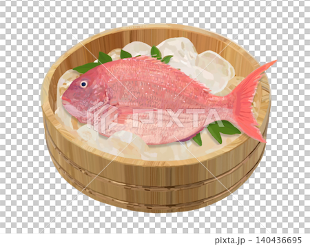 Red sea bream (in a wooden bucket filled with ice) 140436695