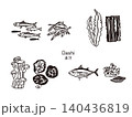 出汁の食材のイラストセット（線画） 140436819