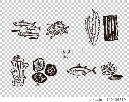 出汁の食材のイラストセット（線画） 140436819
