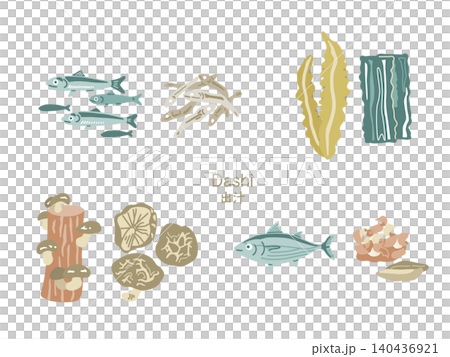 出汁の食材のイラストセット（カラー） 140436921