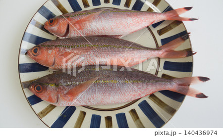 沖縄県産グルクンの生魚|皿に並べた新鮮な食材/Fresh Gurukun Fish on a Pla 沖縄県産グルクンの生魚|皿に並べた新鮮な食材/Fresh Gurukun Fish on a Pla 140436974