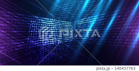 Abstract futuristic background featuring a glowing blue light burst at the center surrounded. 140437763