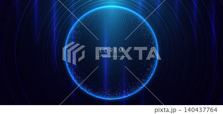 Abstract futuristic background featuring a glowing blue digital sphere made of luminous particles. Abstract futuristic background featuring a glowing blue digital sphere made of luminous particles. 140437764