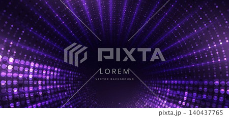 Abstract futuristic background featuring a glowing circular tunnel made of blue and purple light particles. 140437765