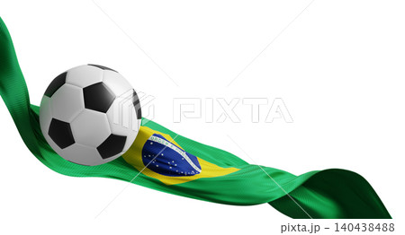 Soccer ball with Brazil flag flowing isolated on white background with copy space Football banner design 3D render Soccer ball with Brazil flag flowing isolated on white background with copy space Football banner design 3D render 140438488