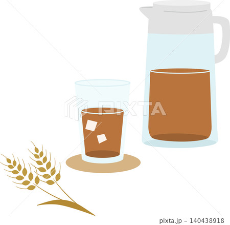 冷たい麦茶と大麦のイラストセット・夏の飲み物素材 冷たい麦茶と大麦のイラストセット・夏の飲み物素材 140438918