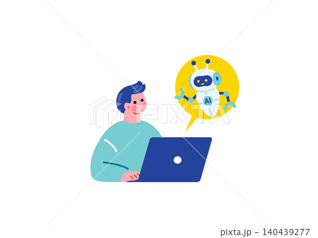 AIチャットに質問する男性のイラスト 140439277