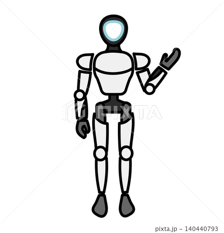イラスト素材: 片手を挙げて案内や紹介のジェスチャーをしている未来的なヒューマノイドロボットのイラス 140440793