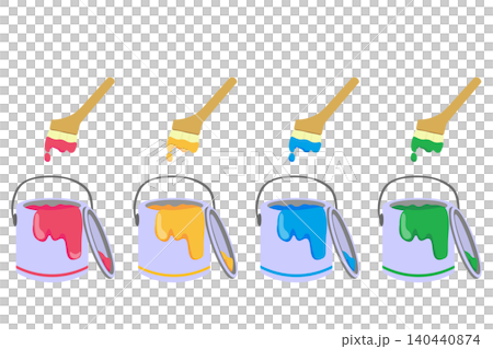 カラフルなペンキ缶と刷毛のイラストセット カラフルなペンキ缶と刷毛のイラストセット 140440874