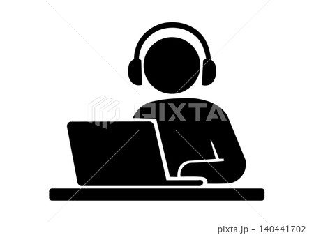 ヘッドフォンをつけて音声を聞く人のイラスト ヘッドフォンをつけて音声を聞く人のイラスト 140441702