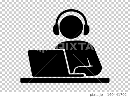 ヘッドフォンをつけて音声を聞く人のイラスト ヘッドフォンをつけて音声を聞く人のイラスト 140441702