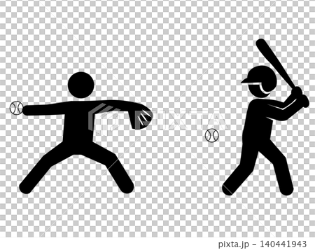 一組棒球選手和棒球裝備的象形圖。 140441943