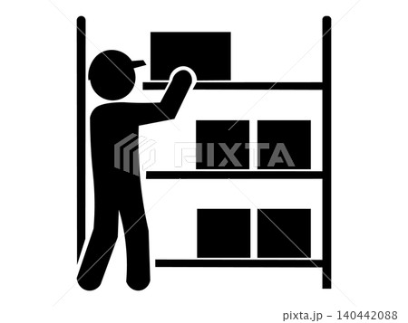 宅配荷物を整理する作業員のピクトグラム 140442088