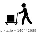 宅配荷物をカートで運ぶ作業員のピクトグラム 140442089