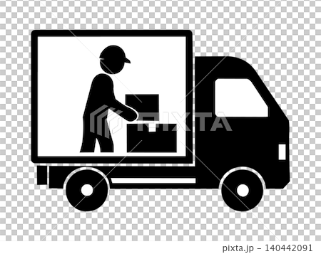 宅配トラックを運転する配達員のピクトグラム 140442091