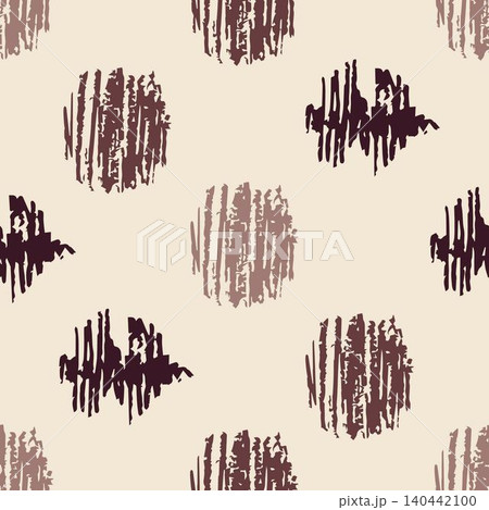 Hand-drawn vector abstract seamless pattern. Strokes, scribbles, spots of dark brown chocolate color on a light background. For prints of fabric, textile products, wrapping paper, wallpaper. 140442100