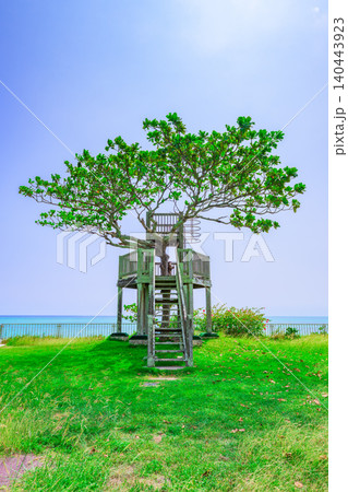 石垣島の海辺に立つ南ぬ浜町緑地公園の展望台風景 石垣島の海辺に立つ南ぬ浜町緑地公園の展望台風景 140443923