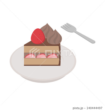 アイソメトリックイラスト：お皿に乗ったショートケーキ(チョコレート) 140444497