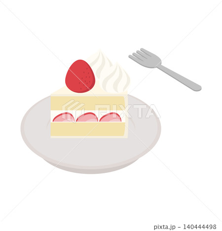 アイソメトリックイラスト：お皿に乗ったショートケーキ(生クリーム) 140444498