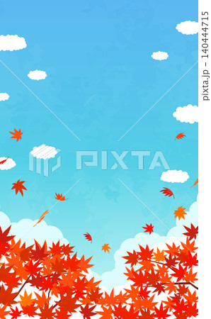 紅葉と青空のイラスト3_縦 紅葉と青空のイラスト3_縦 140444715