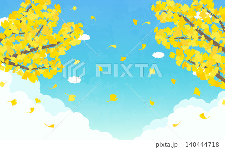 紅葉と銀杏と青空のイラスト1_横 140444718