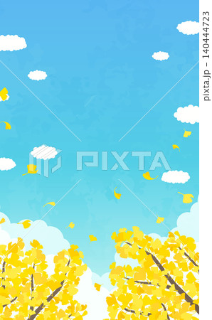 紅葉と銀杏と青空のイラスト3_縦 紅葉と銀杏と青空のイラスト3_縦 140444723