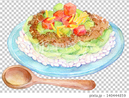 Watercolor illustration, hand-drawn illustration, taco rice Watercolor illustration, hand-drawn illustration, taco rice 140444859