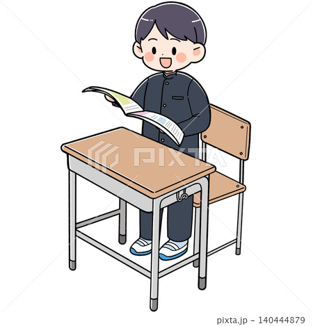 授業中に立って教科書を読む男子学生のイラスト 140444879