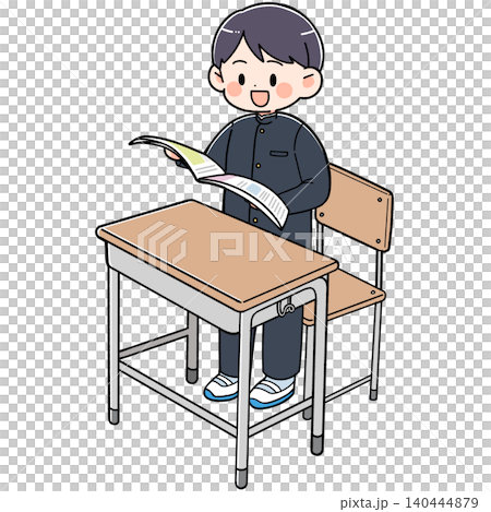 授業中に立って教科書を読む男子学生のイラスト 140444879