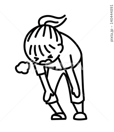 運動して息を切らせている女性_線画 140444891