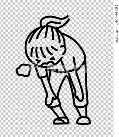 運動して息を切らせている女性_線画 140444891