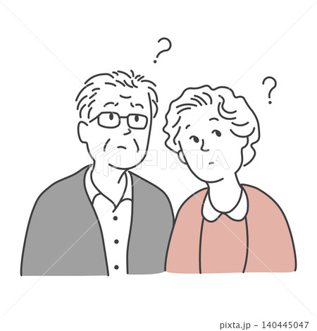思案するシニア夫婦のイラスト 老後や将来を考える高齢者 思案するシニア夫婦のイラスト 老後や将来を考える高齢者 140445047