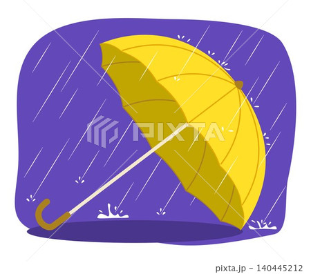 Yellow Umbrella Lay on the Ground Outside in the Rain for Rainy Season Concept Illustration Clip Art 140445212