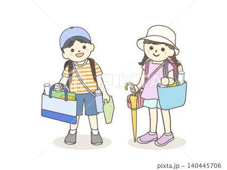 夏休み前に荷物を持って帰る小学生のイラスト 夏休み前に荷物を持って帰る小学生のイラスト 140445706