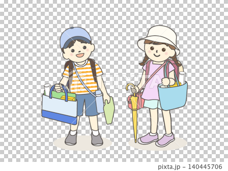 夏休み前に荷物を持って帰る小学生のイラスト 夏休み前に荷物を持って帰る小学生のイラスト 140445706