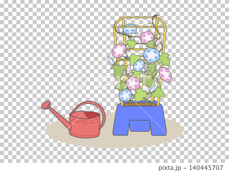 一幅牽牛花在花盆中盛開的插圖。 一幅牽牛花在花盆中盛開的插圖。 140445707