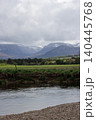 River Spey flowing through valley with Lairig Ghru mountain pass in background, Aviemore, Scotland 140445768