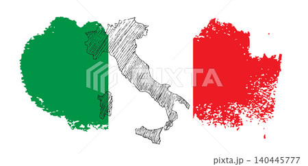 Hand-drawn Sketch of Italy Map with Italian Flag Colors Hand-drawn Sketch of Italy Map with Italian Flag Colors 140445777