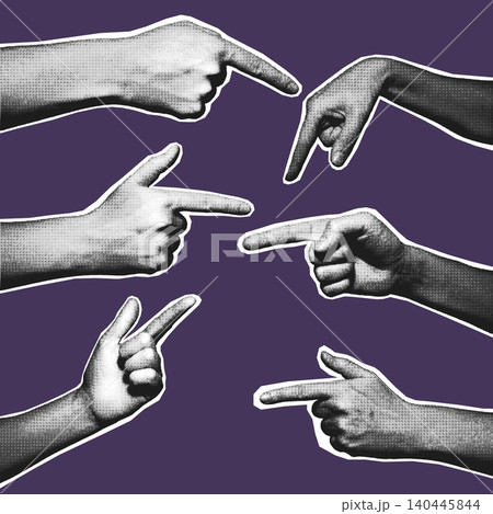 Pointing Finger Hands Halftone Set Purple Background 140445844