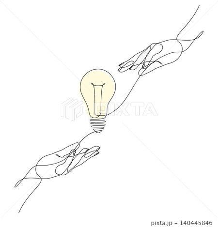 One line hands exchanging light bulb knowledge concept One line hands exchanging light bulb knowledge concept 140445846