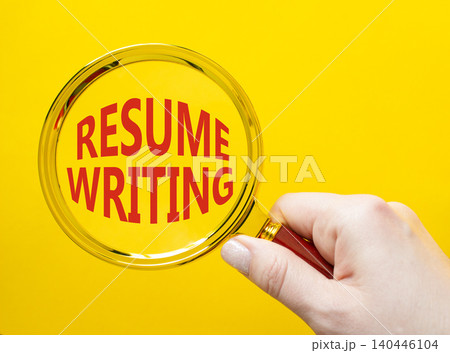 Resume Writing symbol. Magnifying Glass with words Resume Writing. Businessman hand. Beautiful yellow background. Business and Resume Writing concept. Copy space. Resume Writing symbol. Magnifying Glass with words Resume Writing. Businessman hand. Beautiful yellow background. Business and Resume Writing concept. Copy space. 140446104