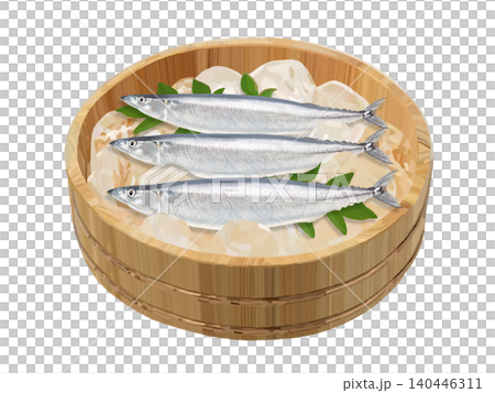 Pacific saury (in a wooden bucket with ice) Pacific saury (in a wooden bucket with ice) 140446311