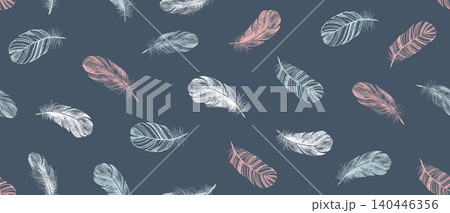 Seamless Hand-Drawn Feather Pattern	 140446356