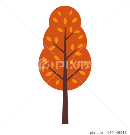 Bright Orange Tree With Leaves Standing Alone in a Simple Design 140446918