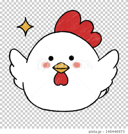 羽を広げて喜ぶかわいいニワトリ｜手描き風キャラクターイラスト 140446973