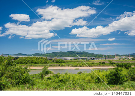 木津川風景 京都府京田辺市 城陽市 木津川風景 京都府京田辺市 城陽市 140447021
