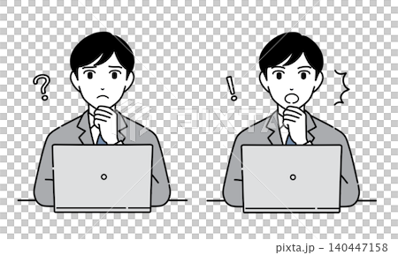 パソコンを見て発見するスーツ姿の男性のイラスト セット5 パソコンを見て発見するスーツ姿の男性のイラスト セット5 140447158