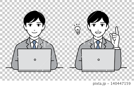 パソコンを使って説明するスーツ姿の男性のイラスト セット1 パソコンを使って説明するスーツ姿の男性のイラスト セット1 140447159