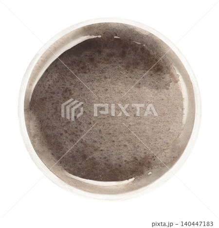 Circular stain resembling moon, soy sauce or ink spot. Hand-painted watercolor illustration isolated on white. Perfect for Japanese food branding, menu design, packaging, logos, food compositions 140447183