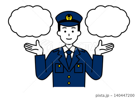 二つの選択肢を提案する男性警察官 二つの選択肢を提案する男性警察官 140447200